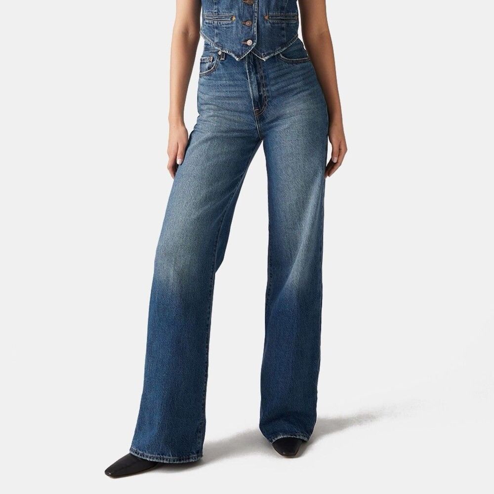 Levi's Ribcage Blue Medium Wash High Rise Wide-Leg 5-Pocket Denim Jeans Size 27